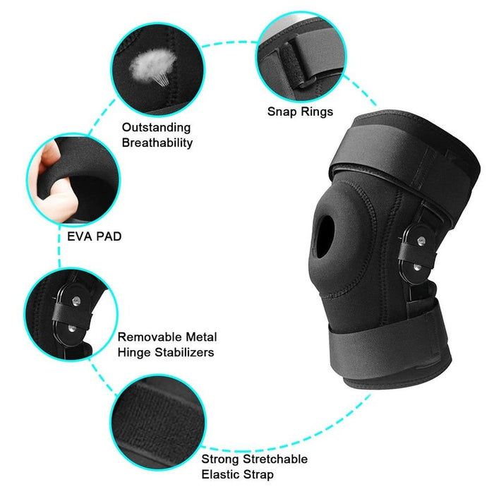 1Piece Hinged Knee Brace Support Gel with Removable Dual Side Stabilizers Relieves Arthritis