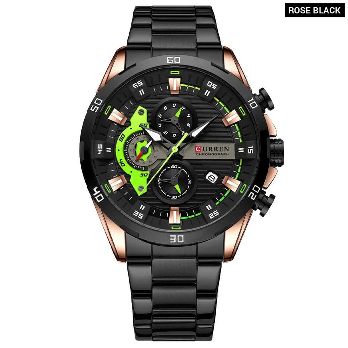 Chronograph Men Watches For Sport Casual Stainless Steel Luminous Wristwatches For Male Creative Design Quartz Clock