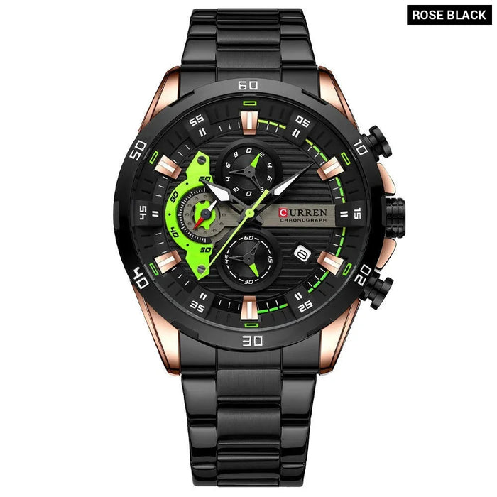 Casual Stainless Steel Luminous Dial With Chronograph Wristwatches For Mens