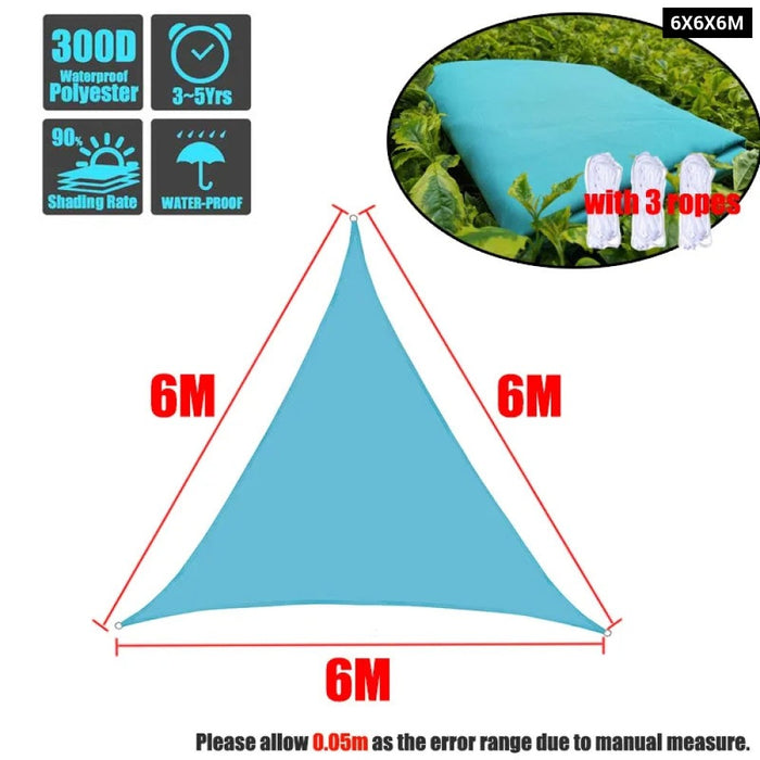 300D Regular Triangle Shade Sail Waterproof Polyester Awning Sky Blue Sun Outdoor Sun Shelter Garden Camping Canopy Shed