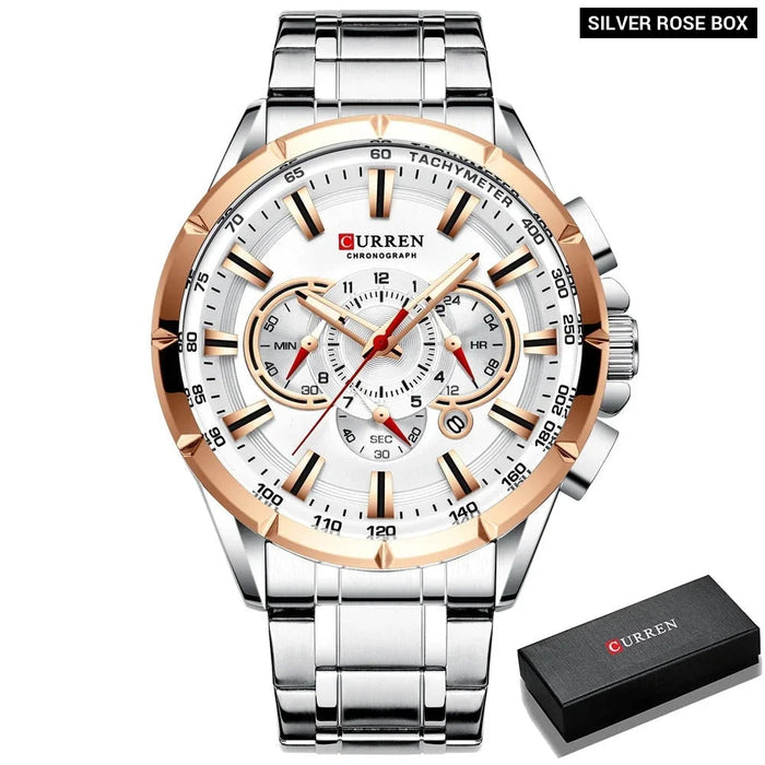 Stainless Steel Chronograph Big Dial Quartz Clock With Luminous Pointers For Men