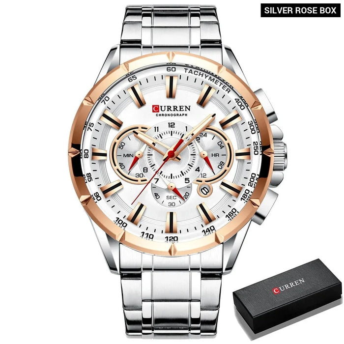 Stainless Steel Fashion Sport Chronograph Quartz Wristwatch For Men