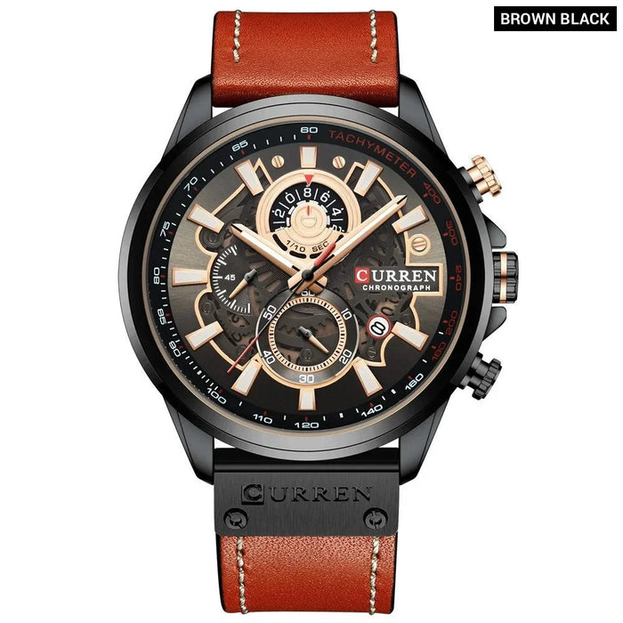 Casual Leather Sport Quartz Chronograph Wristwatch