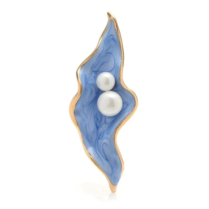 Pearl Shell Flower Brooch Enamel Office Party Pin