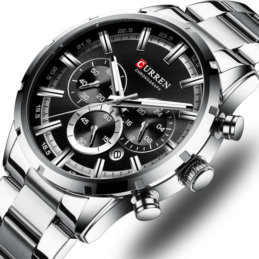 Fashion Quartz Watches Classic Silver And Black Clock Male