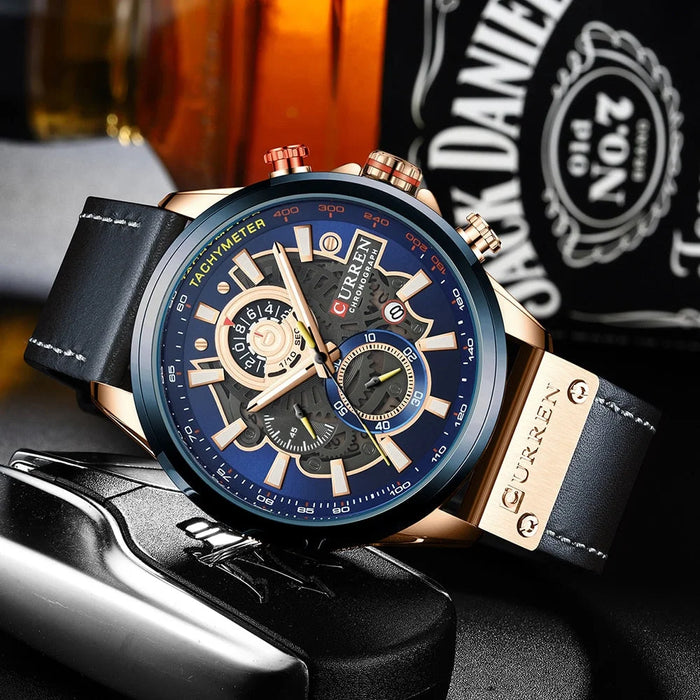 Fashion Leather Strap Chronograph Sport Quartz Men Watches