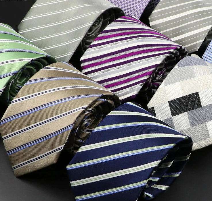 Silk Tie 8.5cm Striped Necktie For Men Grey Pink Blue