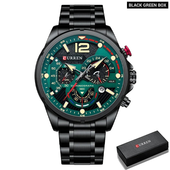 Sport Quartz Chronograph Men's Wristwatches Stainless Steel Clock With Luminous Watch