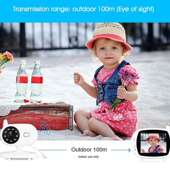 3.5 Inch Lcd 2.4Ghz Wireless Surveillance Camera Baby Monitor With 8-Ir Led Night Vision Two Way Voice Talk White