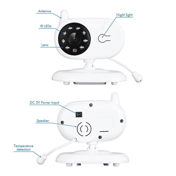 3.5 Inch Lcd 2.4Ghz Wireless Surveillance Camera Baby Monitor With 8-Ir Led Night Vision Two Way Voice Talk White