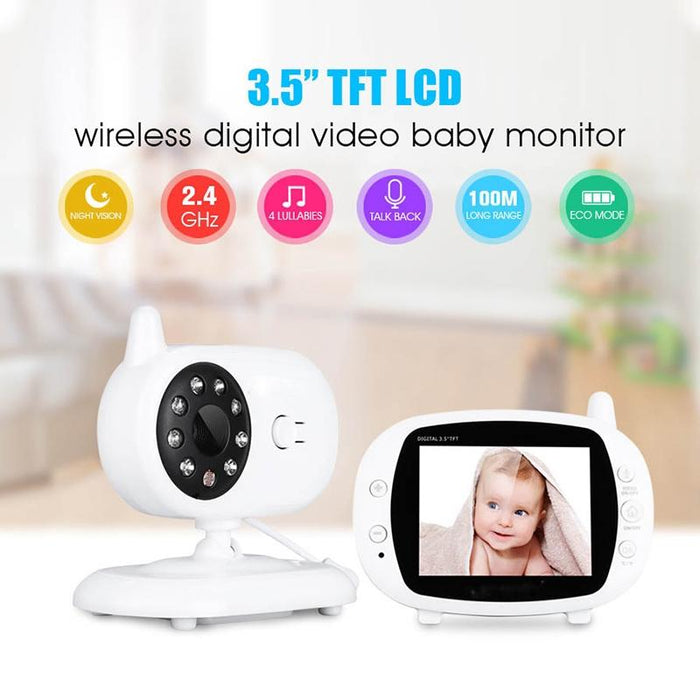 3.5 Inch Lcd 2.4Ghz Wireless Surveillance Camera Baby Monitor With 8-Ir Led Night Vision Two Way Voice Talk White