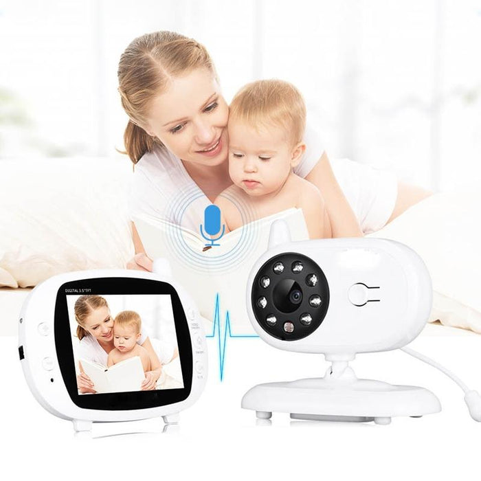 3.5 Inch Lcd 2.4Ghz Wireless Surveillance Camera Baby Monitor With 8-Ir Led Night Vision Two Way Voice Talk White