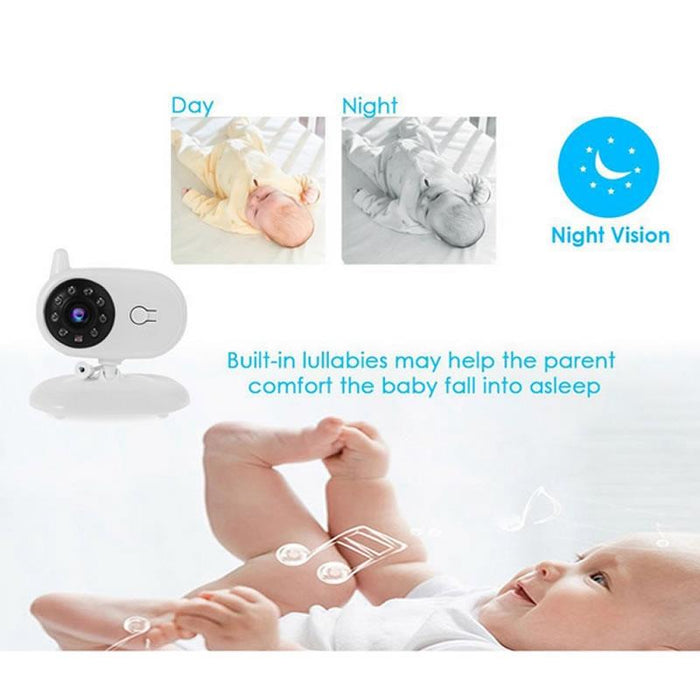 3.5 Inch Lcd 2.4Ghz Wireless Surveillance Camera Baby Monitor With 8-Ir Led Night Vision Two Way Voice Talk White