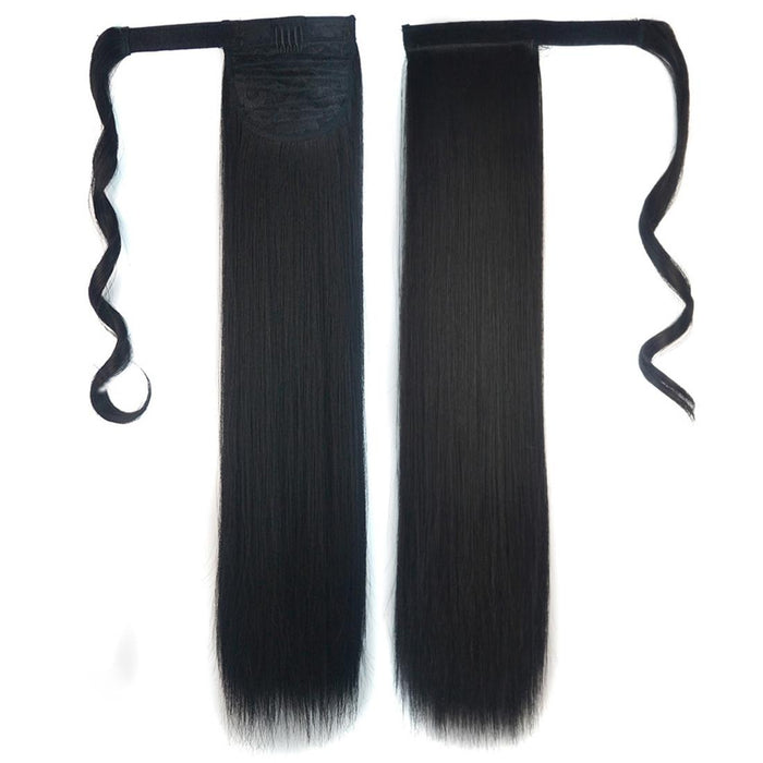 1B Invisible Bandage Style Long Straight Hair Wig Ponytail