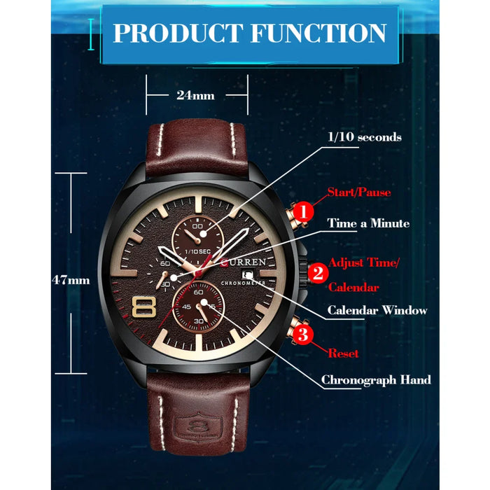 Men's Army Military Sport Watch Men Casual Leather Quartz Watch