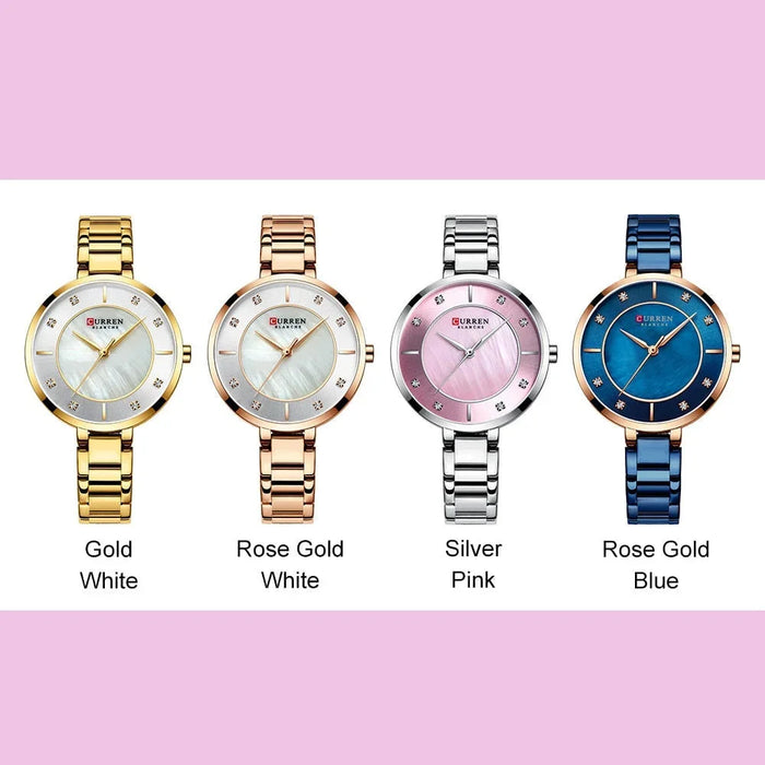 Waterproof Stainless Steel Rhinestone Dial Quartz Wristwatch For Ladies