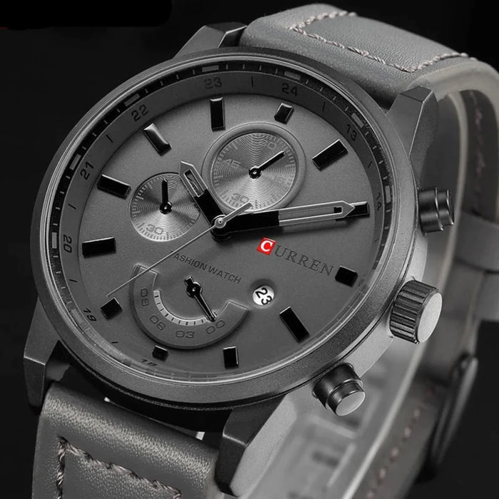 Men's Casual Sport Leather Military Quartz Watch