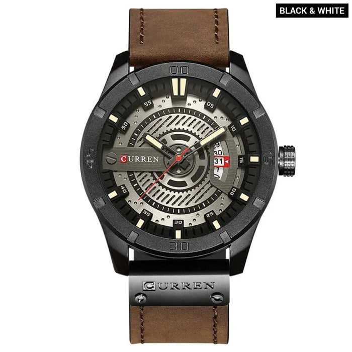 Men Military Sports Watches Men'S Quartz Date Clock Man Casual Leather Wristwatches