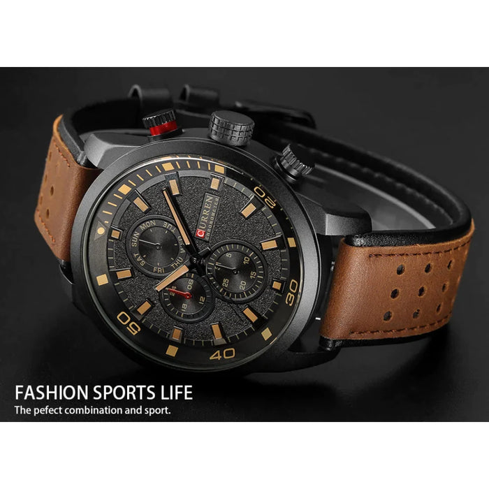 Casual Wrist Watch Analog Military Sports Men Watch Leather Strap Quartz Male Clock