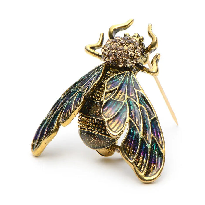 Rhinestone Cicada Brooch Crystal Enamel Pin Gold Colour