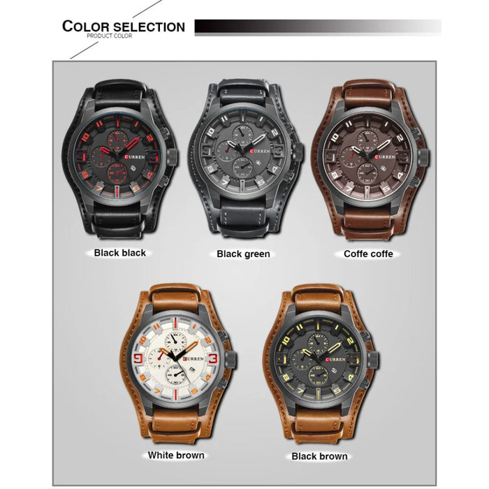 Military Sports Men Watch Quartz Date Clock Casual Leather