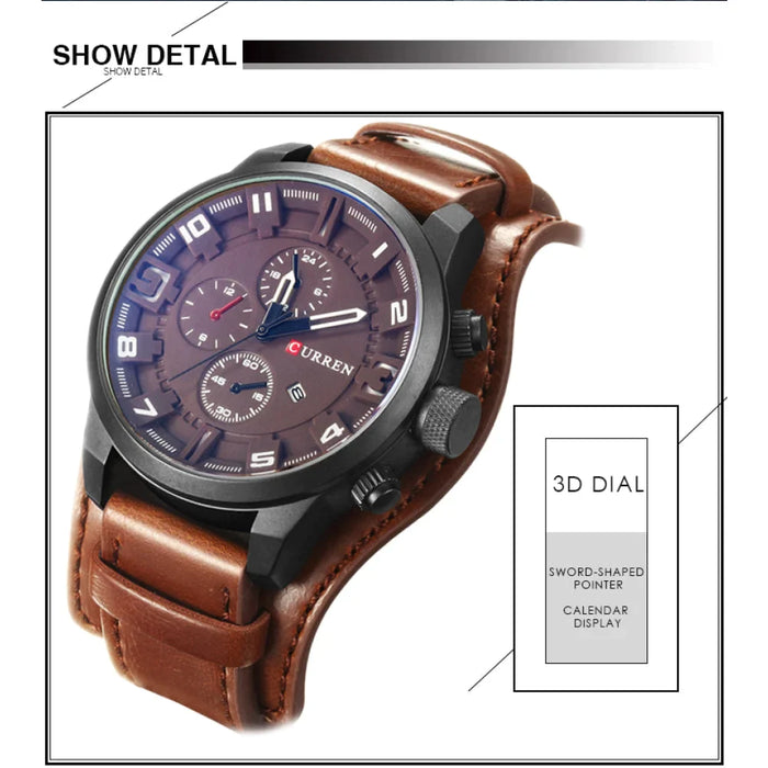 Casual Leather Military Quartz Sports Men's Wristwatches