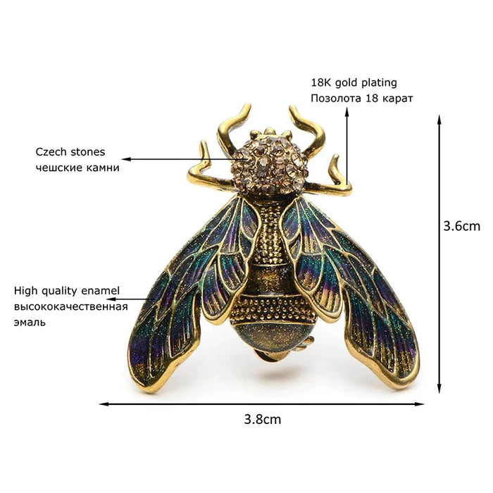 Rhinestone Cicada Brooch Crystal Enamel Pin Gold Colour