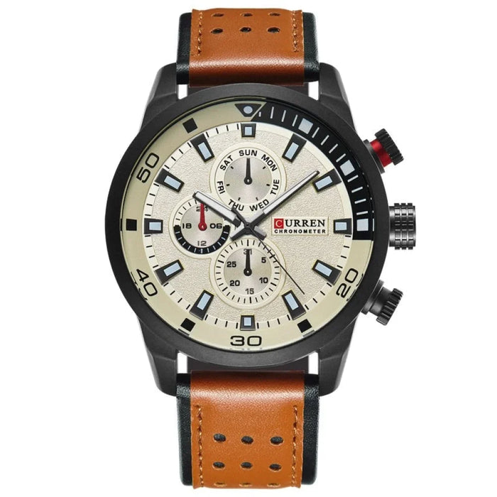 Casual Wrist Watch Analog Military Sports Men Watch Leather Strap Quartz Male Clock