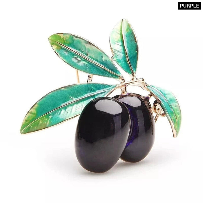 Purple Olives Enamel Brooch Alloy Plants Banquet Party Brooch Girls Bag Hat Accessories