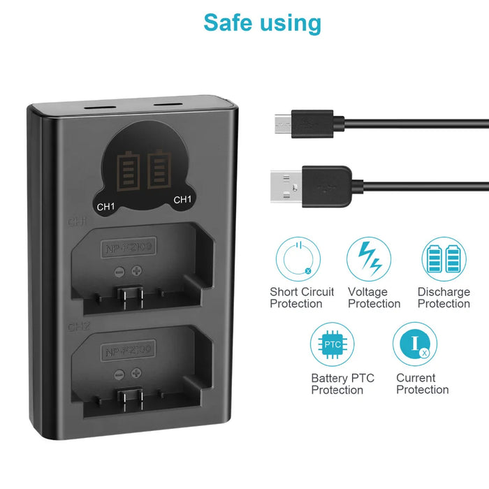 Dual Usb Charger For Sony Np Fz100 Battery Compatible With Zv E1 Fx3 Fx30 A1 A9 Ii A7R V A7S Iii A7 Iv A6600 A7C Cameras