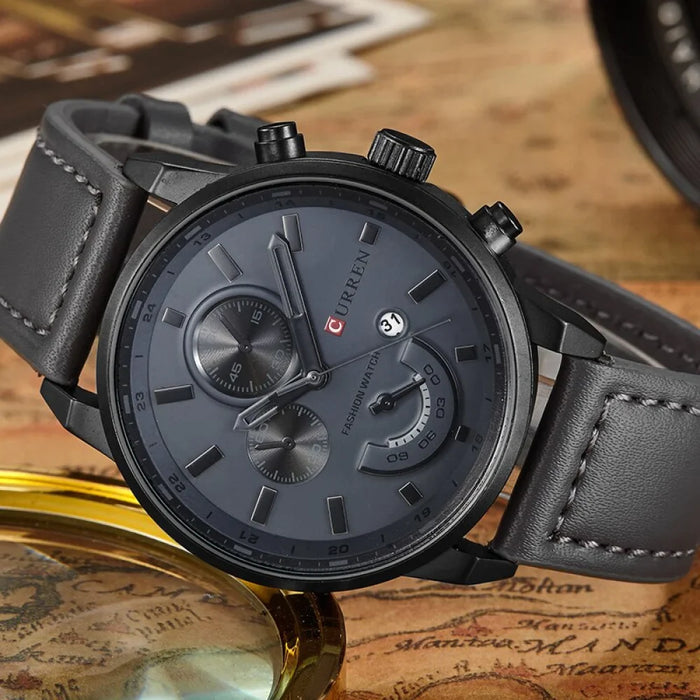 Men'S Fashion Casual Leather Sport Quartz Watch