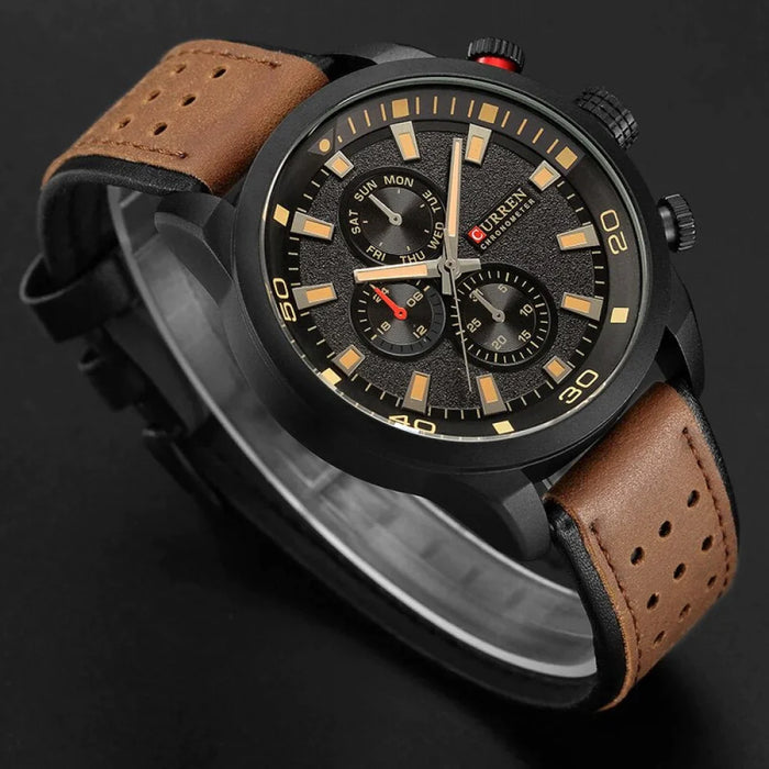 Casual Wrist Watch Analog Military Sports Men Watch Leather Strap Quartz Male Clock