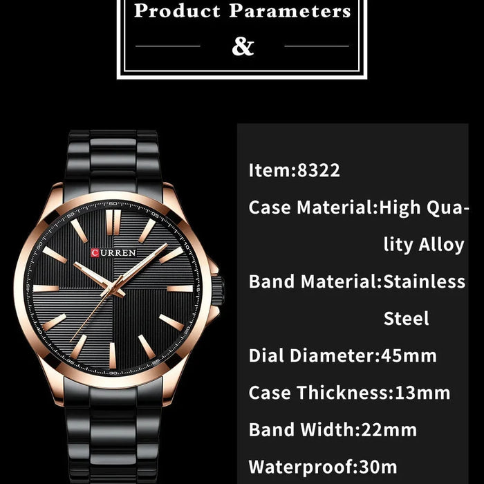 Stainless Steel Waterproof Quartz Wristwatch For Men