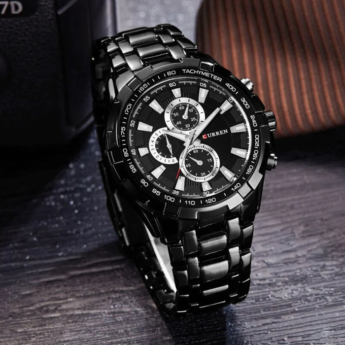 Fashion Analog Military Sports Men Watches Full Steel Band Black Quartz Male Clock