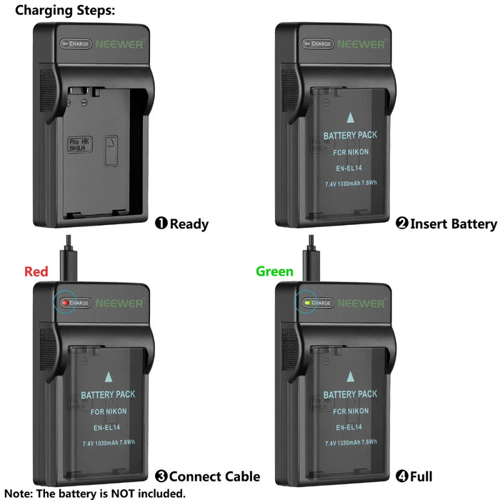 Micro Usb Charger For Nikon En El14/En El14A Batteries Slim & Fast Charging For D3200/D3100/D5500/D5300/D5200 Cameras