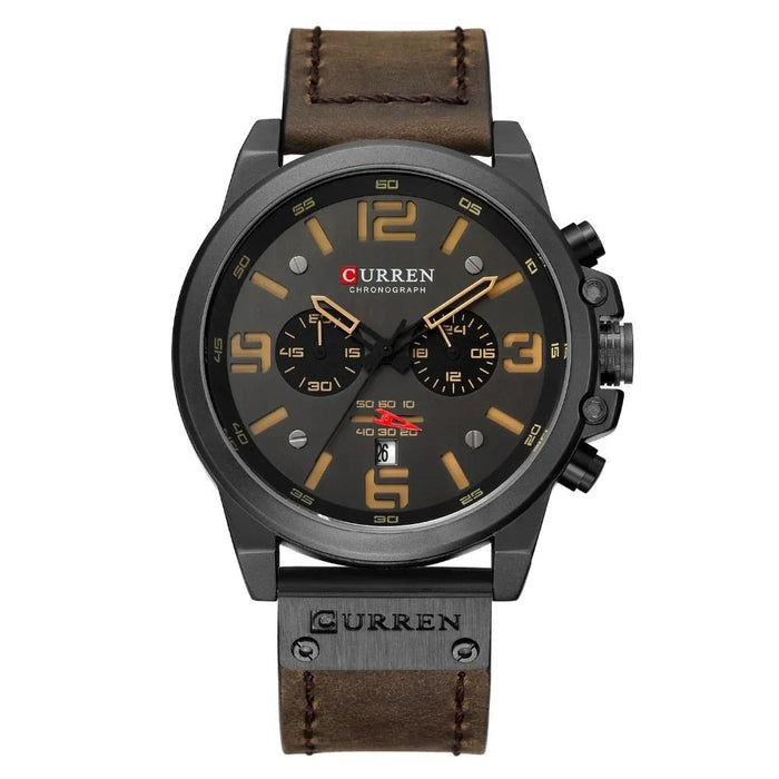 Leather Military Quartz Wristwatches For Men