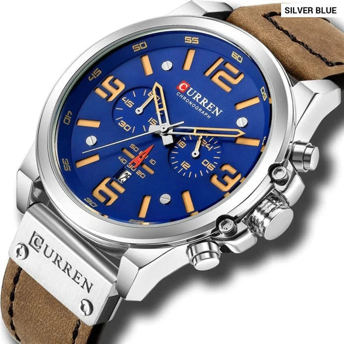 Fashion Casual Date Quartz Watches For Men Fashion Leather Sports Men's Wrsitwatch Chronograph Male Watch