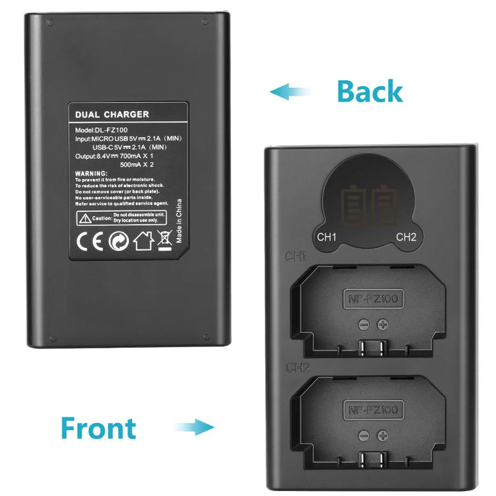 Dual Usb Charger For Sony Np Fz100 Battery Compatible With Zv E1 Fx3 Fx30 A1 A9 Ii A7R V A7S Iii A7 Iv A6600 A7C Cameras