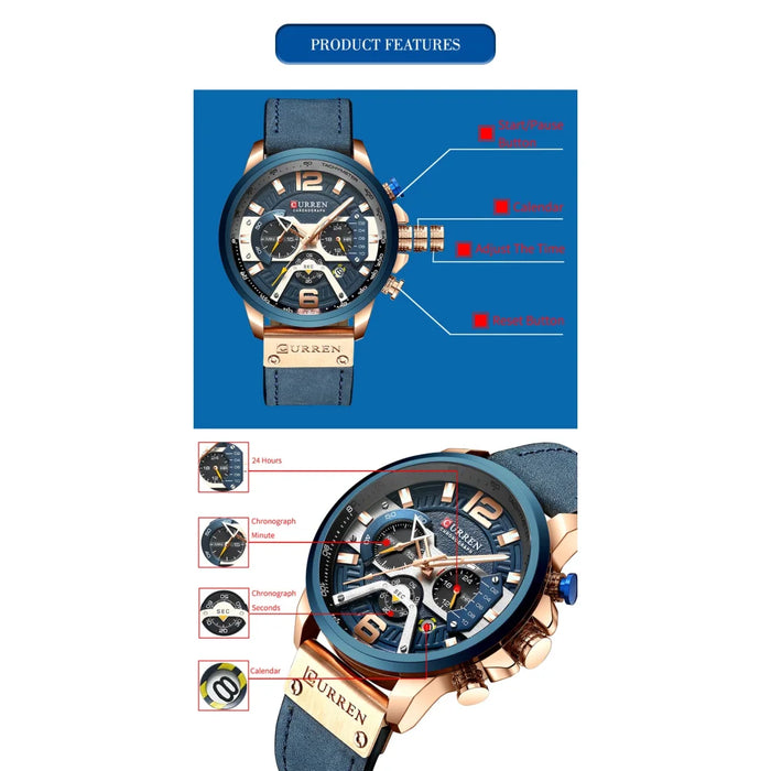 Casual Sport Watches For Men Military Leather Wrist Watch Man Clock Fashion Chronograph Wristwatch