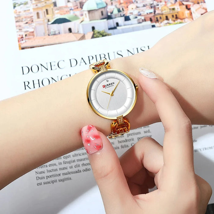 Stainless Steel Charming Rhinestone Quartz Women Wristwatch