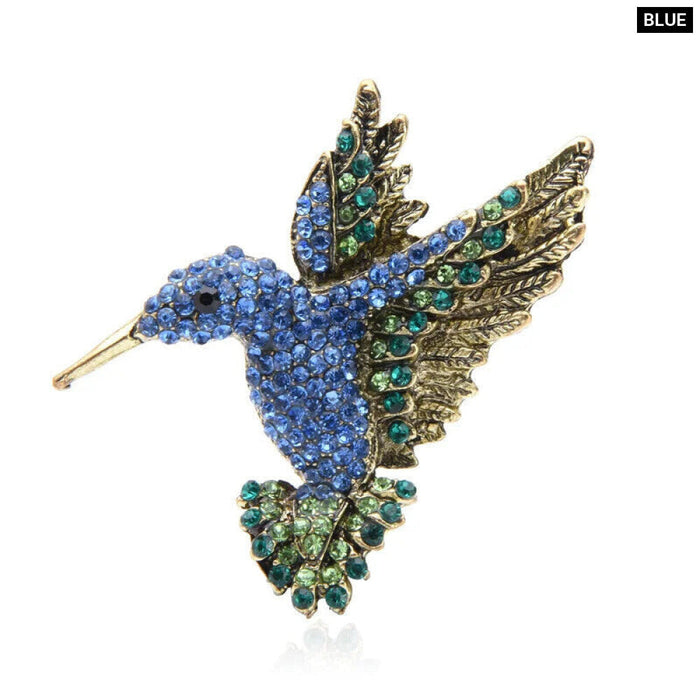 Vintage Hummingbird Brooch Pin Pink Blue Rhinestone Gift