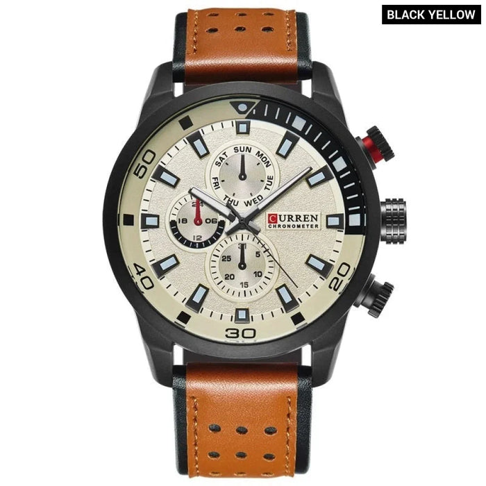 Casual Wrist Watch Analog Military Sports Men Watch Leather Strap Quartz Male Clock