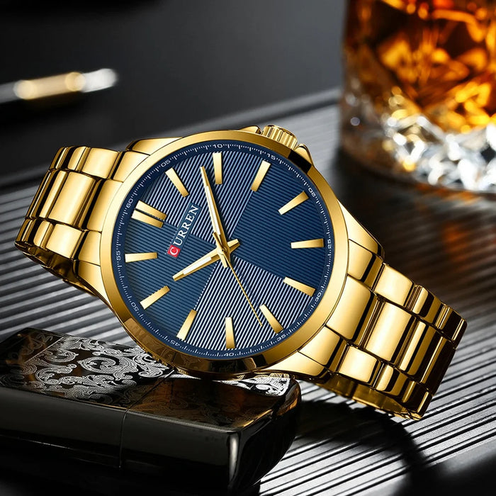 Waterproof Gold Stainless Steel Quartz Men Watches