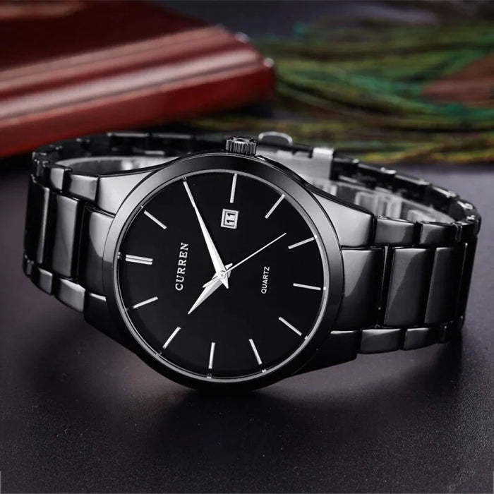 Fashion Business Calendar Quartz Wrist Watch Stylish Men's Watch Military Waterproof Full Steel Male Clock