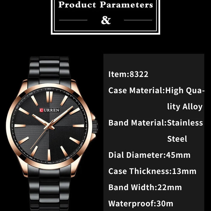 Waterproof Stainless Steel Business Quartz Watch For Men