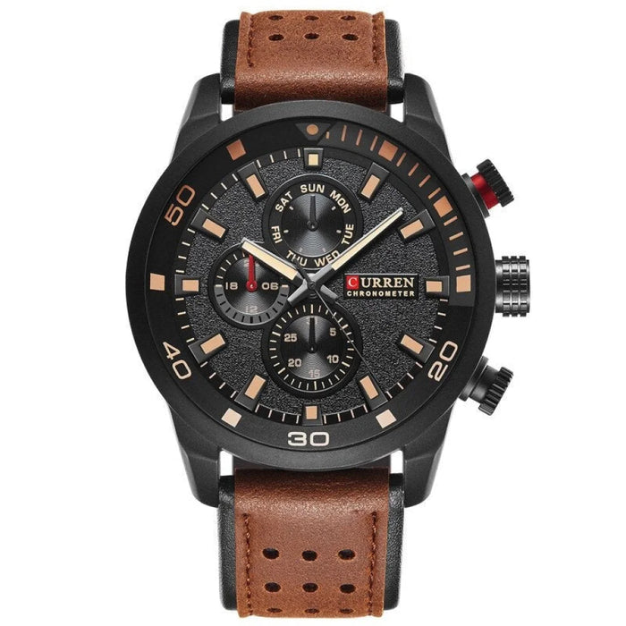 Casual Wrist Watch Analog Military Sports Men Watch Leather Strap Quartz Male Clock