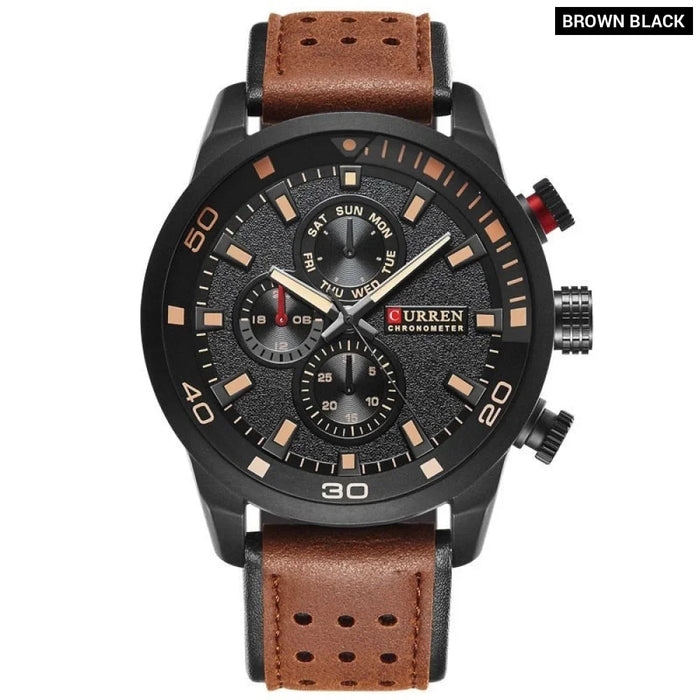 Casual Wrist Watch Analog Military Sports Men Watch Leather Strap Quartz Male Clock