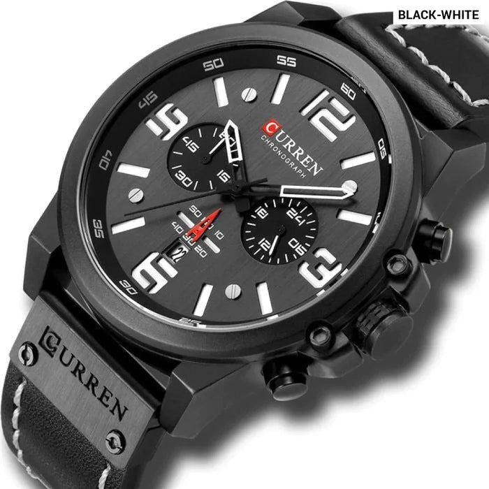 Fashion Classic Black White Chronograph Watch Men Watches Casual Quartz Wristwatch Male Clock