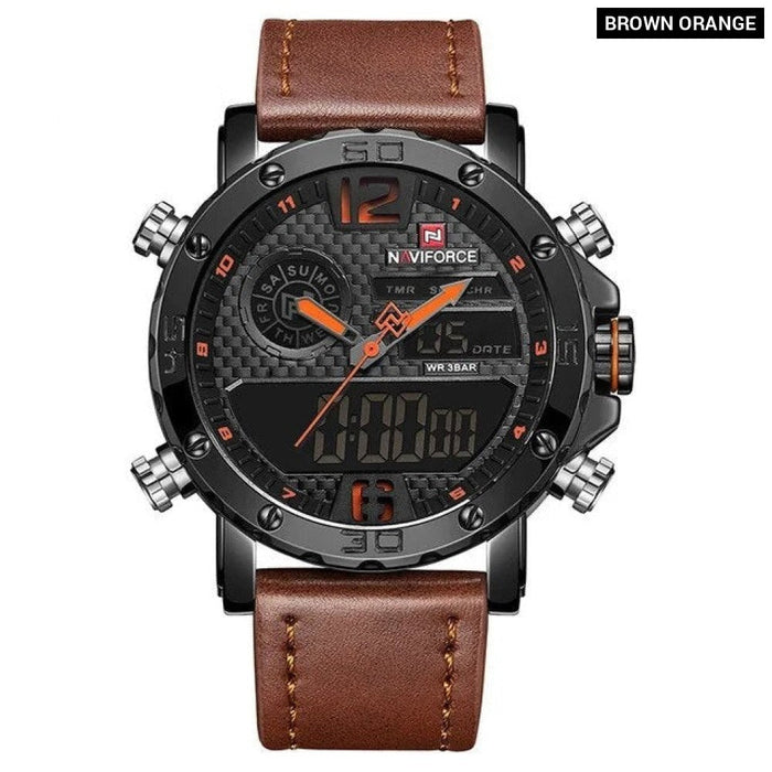 Men's PU Band Leather Analog and Digial display Alarm outpout with 4 min Snooze Dual Display 3ATM 30M Water Resistant Wristwatch