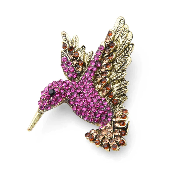 Vintage Hummingbird Brooch Pin Pink Blue Rhinestone Gift